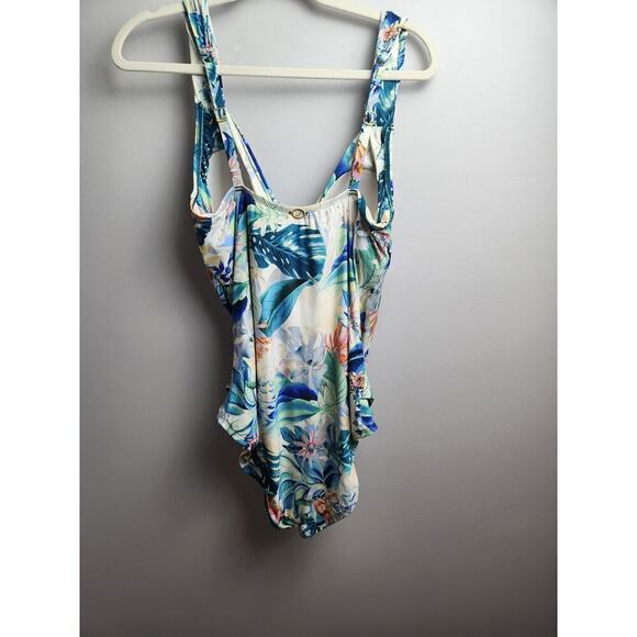 Jantzen ruched one piece swimsuit tropical print sz 16 built in bra beach summer - Picture 3 of 6